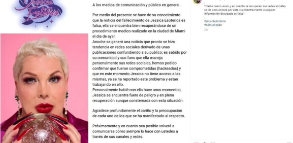 ¿Jessica Esotérica está viva? Esto dijo representante sobre supuesta muerte