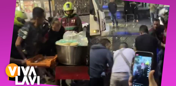 A través de redes sociales se viralizó un video que muestra cómo unos policías tiran un puesto de elotes, mientras que ciudadanos intentan defender a comerciante.