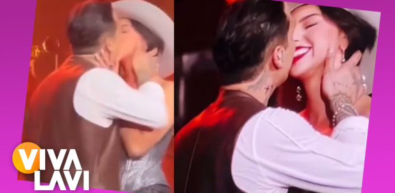 Christian Nodal y Ángela Aguilar se besan durante concierto