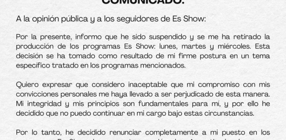 Rogelio Mejía ahora ex productor de 'Es Show' renuncia