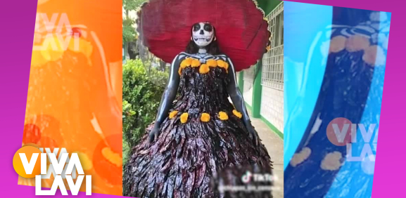 Estudiante crea vestido con puros chiles guajillos