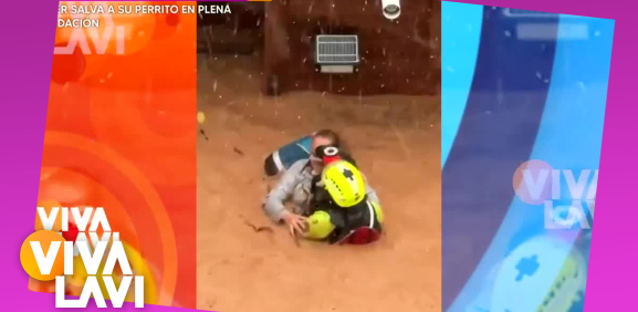 Mujer rescata a su perro en medio de inundación