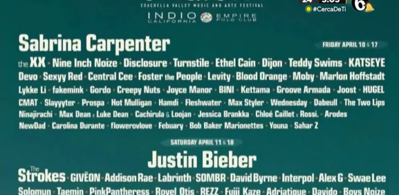Artistas como Justin Bieber y Sabrina Carpenter sorprenden en esta alineación
