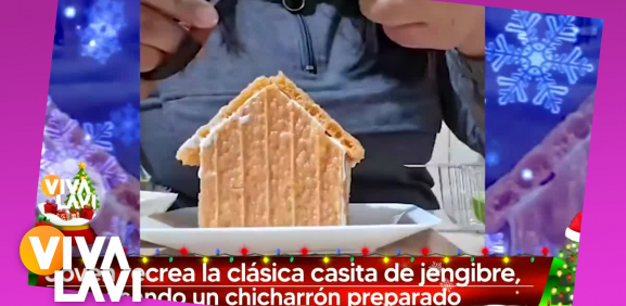 Joven crea casita de jengibre con un chicharrón