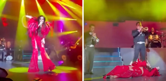La cantante terminó en el piso en su concierto