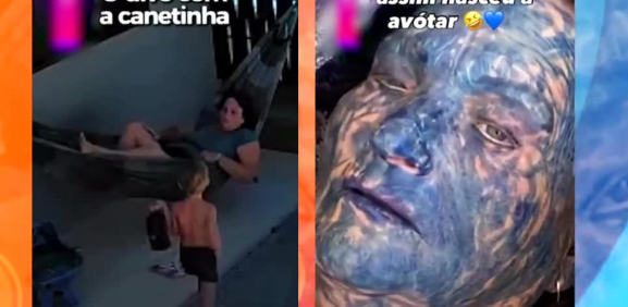 Niño pinta a su abuelita y la deja como 'Avatar'