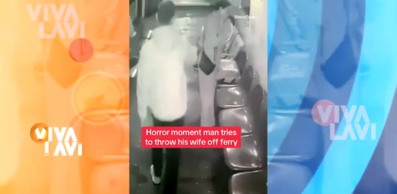 Hombre intenta aventar a su esposa por la borda de un ferry