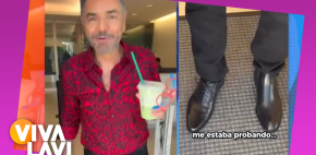 Eugenio Derbez se confunde y llega a entrevista con dos zapatos diferentes