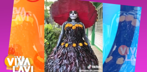 Estudiante crea vestido con puros chiles guajillos