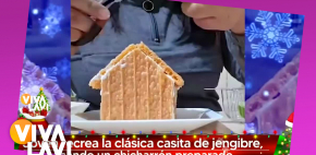 Joven crea casita de jengibre con un chicharrón
