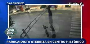 Paracaídista aterriza en centro histórico