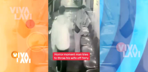 Hombre intenta aventar a su esposa por la borda de un ferry