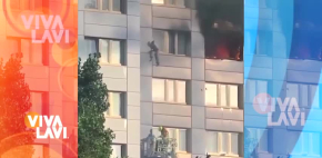 Mujer logra escapar de incendio en edificio