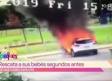 Rescata a su bebé antes de que su automóvil explote