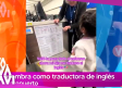 Niña asombra como traductora de inglés en un aeropuerto