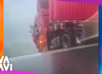 Camión queda colgado tras derrumbe de puente