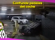 Mujer confuende el freno con el acelerador en estacionamiento