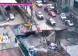 Captan momento donde se abre enorme socavón