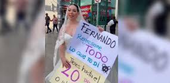 Novia defraudada amenaza con letrero a su organizador de eventos