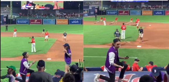 Mujer rechaza a hombre en pleno partido de béisbol