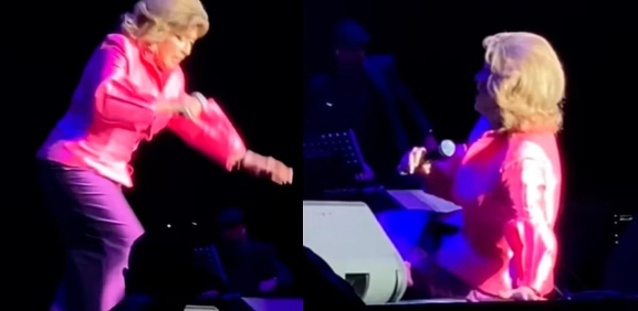 VIDEO: Angélica María sufre tremenda caída en pleno concierto 
