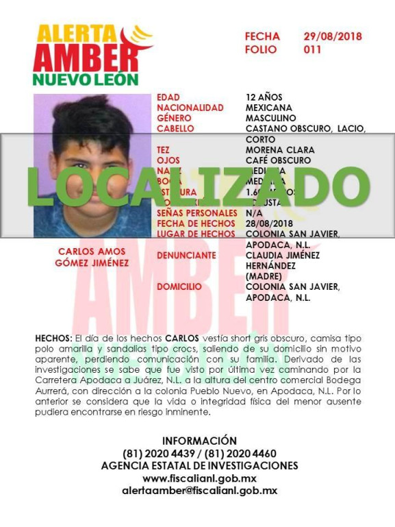 Activan alerta amber por niño de 12 años desaparecido en Apodaca
