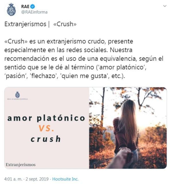 ¿Usar la palabra Crush en el castellano?, la RAE no lo recomienda